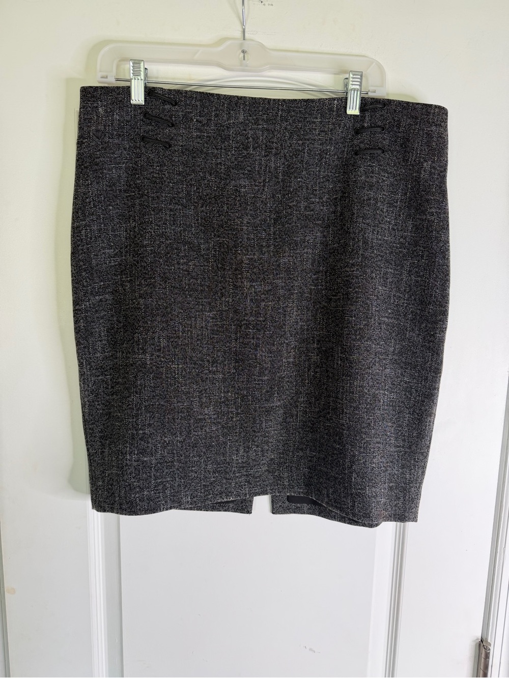 Express Charcoal Tweed Pencil Skirt With Lace Up Detailing at Waist. Size 14.